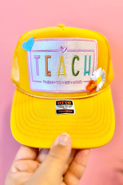 ONE OF A KIND “Teach” Trucker Hat in Honey Bee Wild Bohemian 