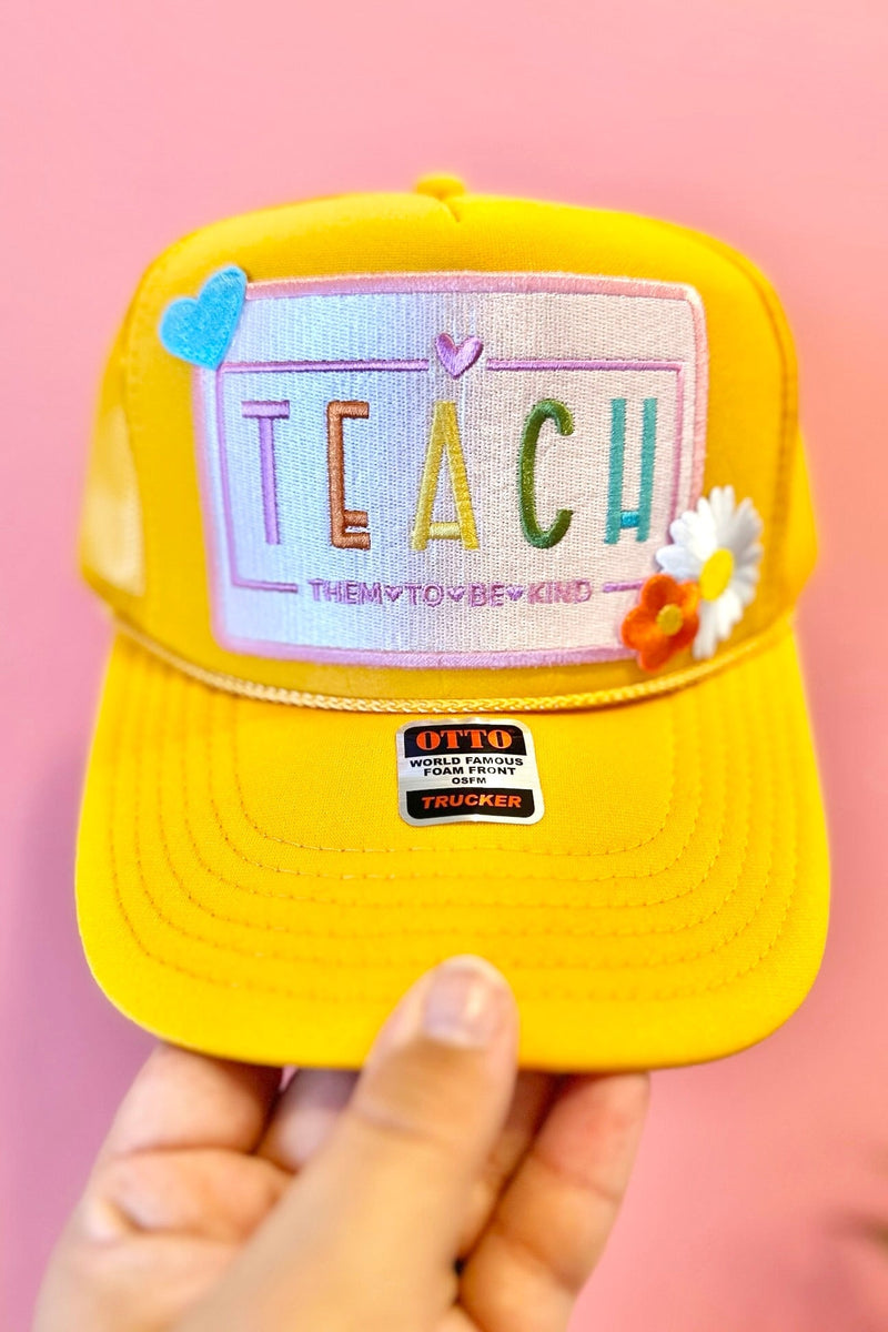 ONE OF A KIND “Teach” Trucker Hat in Honey Bee Wild Bohemian 