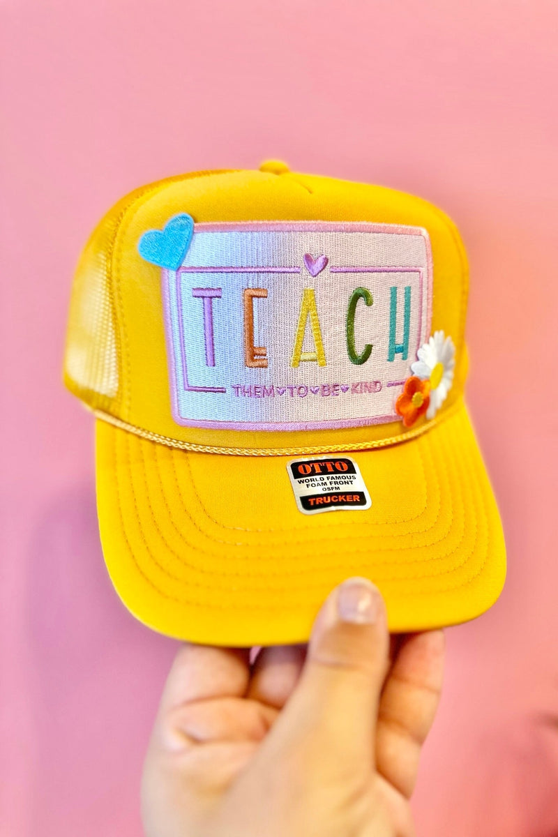 ONE OF A KIND “Teach” Trucker Hat in Honey Bee Wild Bohemian 