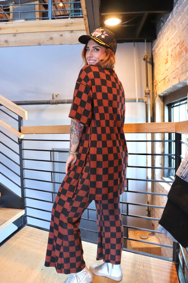 Checkered Playsuit in Dark Roast Wild Bohemian 