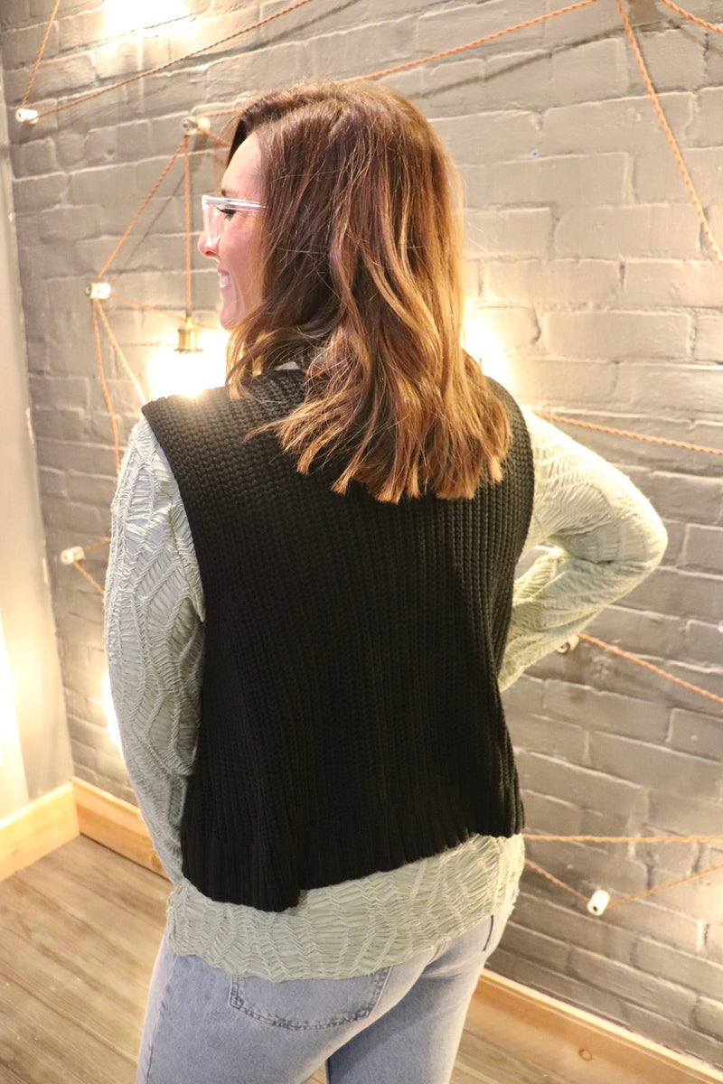 Chunky Knit Vest in Black Wild Bohemian 