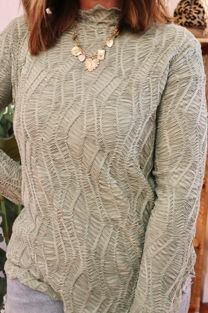 Wavy Baby Mock Neck Top in Sage Wild Bohemian 