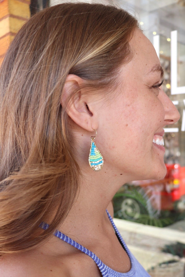 Seed Bead Dangle Earrings Wild Bohemian LIME TWIST 