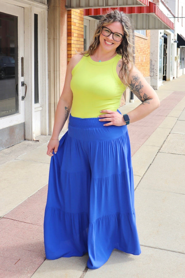 Tiered Wide Leg Pants in Cobalt Wild Bohemian 