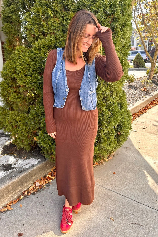 Ribbed Sweater Dress in Walnut Wild Bohemian 