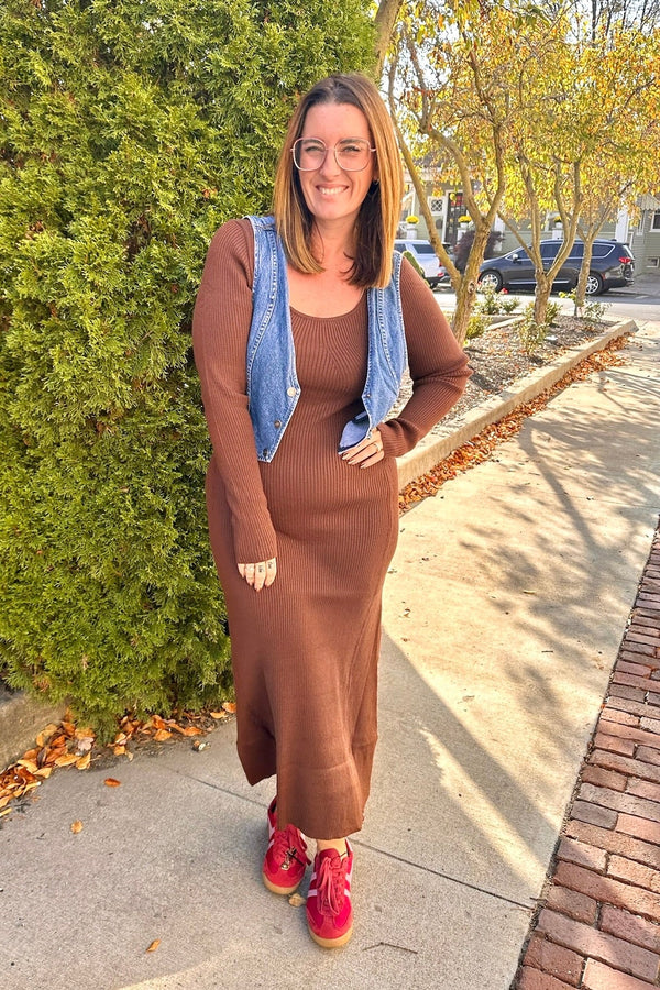 Ribbed Sweater Dress in Walnut Wild Bohemian 
