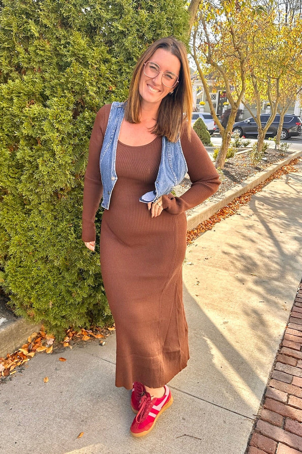 Ribbed Sweater Dress in Walnut Wild Bohemian 