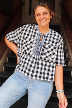Zipper Gingham Blouse Wild Bohemian 