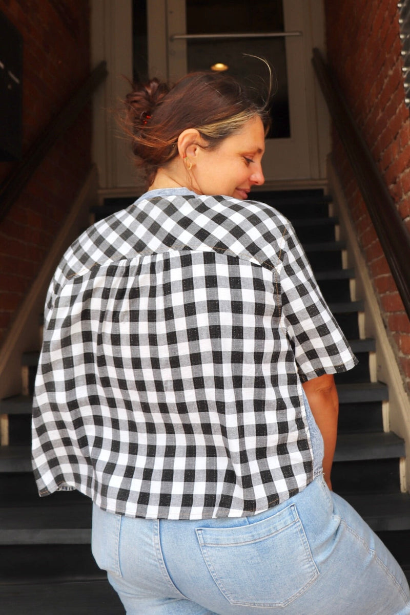 Zipper Gingham Blouse Wild Bohemian 