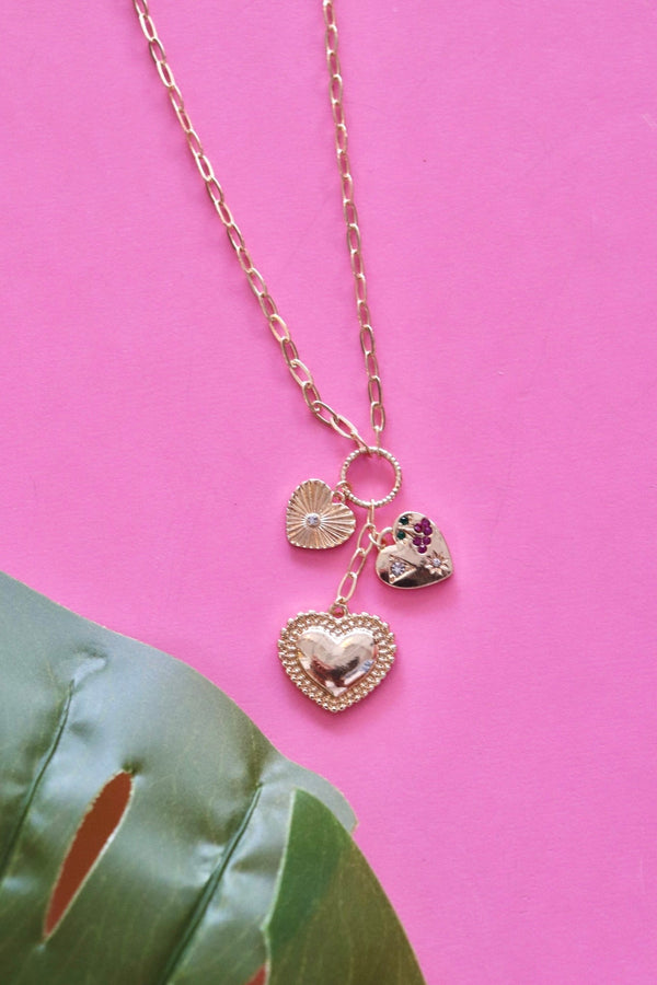 Triple Heart Charm Necklace Wild Bohemian 