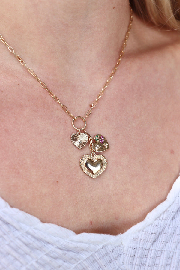 Triple Heart Charm Necklace Wild Bohemian 
