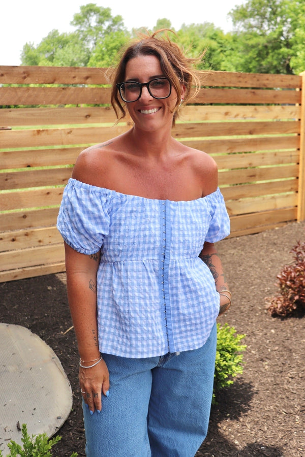 Babydoll Blouse in Picnic Blue TOPS IN LOOM 