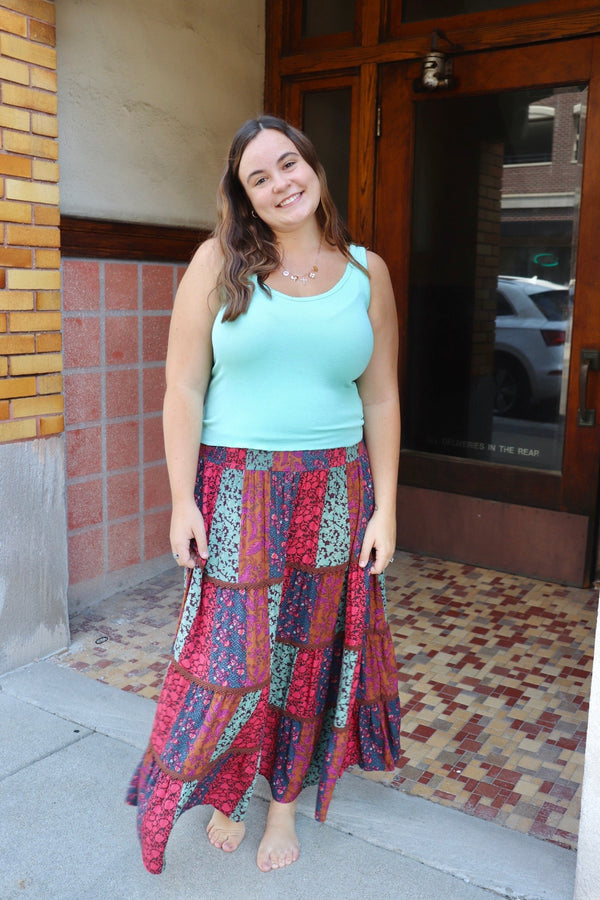 Patchwork Midi Skirt in Rose Combo SKIRT Easel 