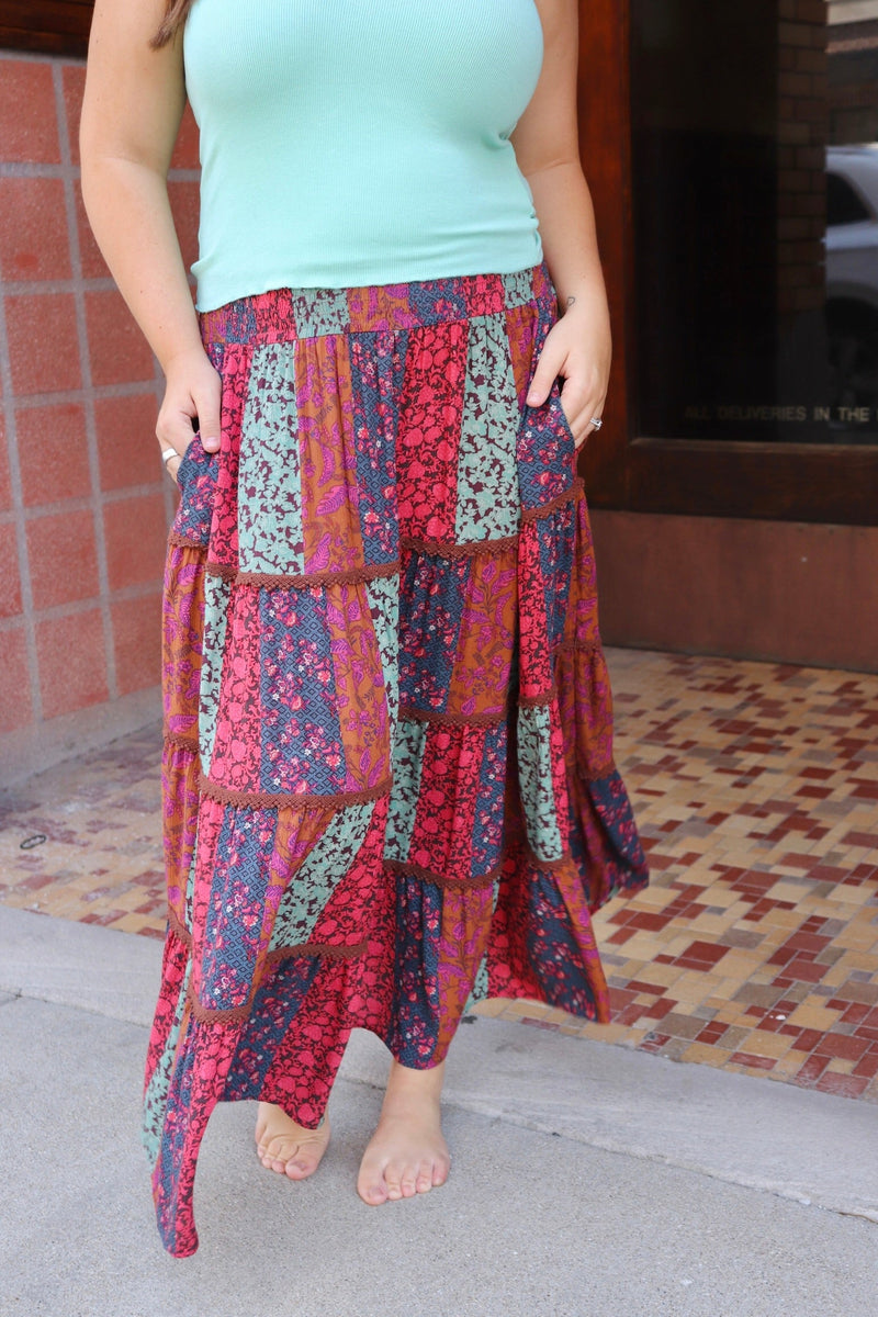 Patchwork Midi Skirt in Rose Combo SKIRT Easel 
