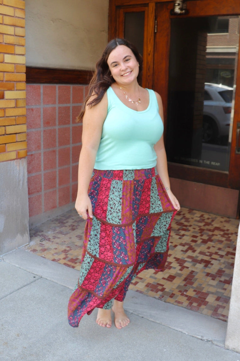 Patchwork Midi Skirt in Rose Combo SKIRT Easel 