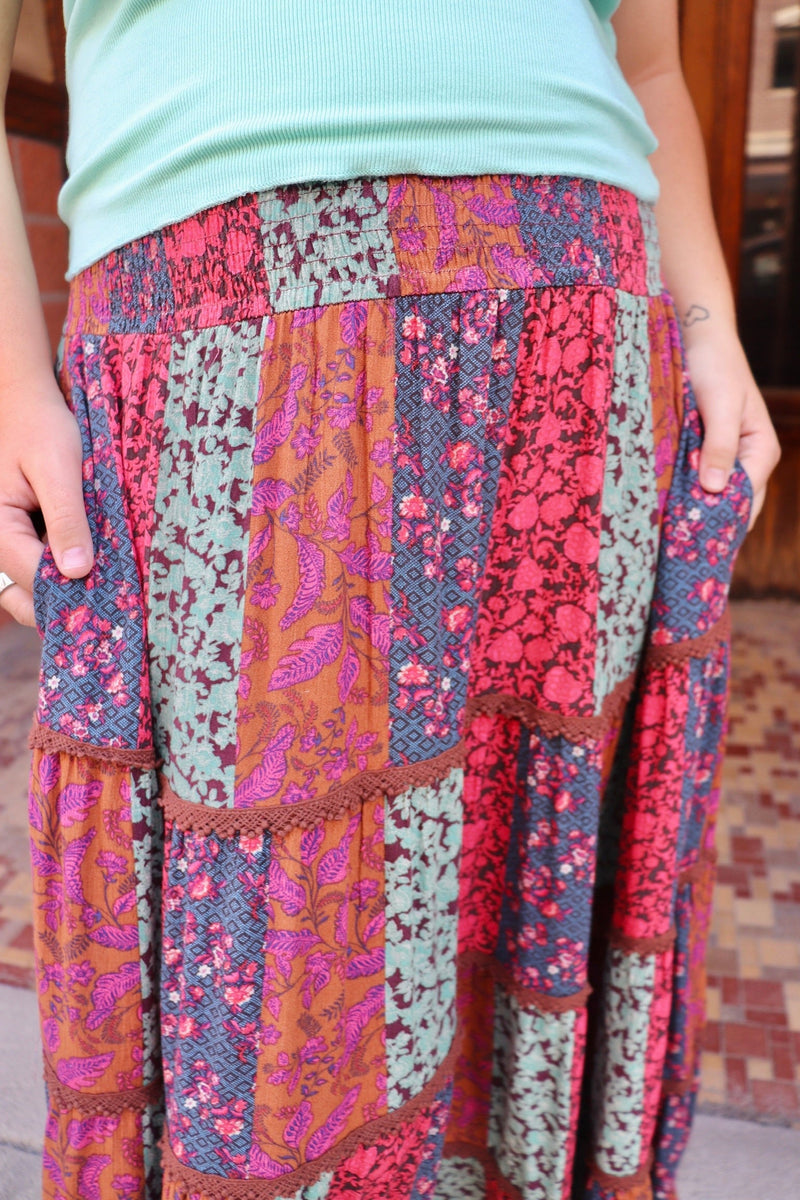 Patchwork Midi Skirt in Rose Combo SKIRT Easel 
