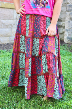 Patchwork Midi Skirt in Rose Combo SKIRT Easel 