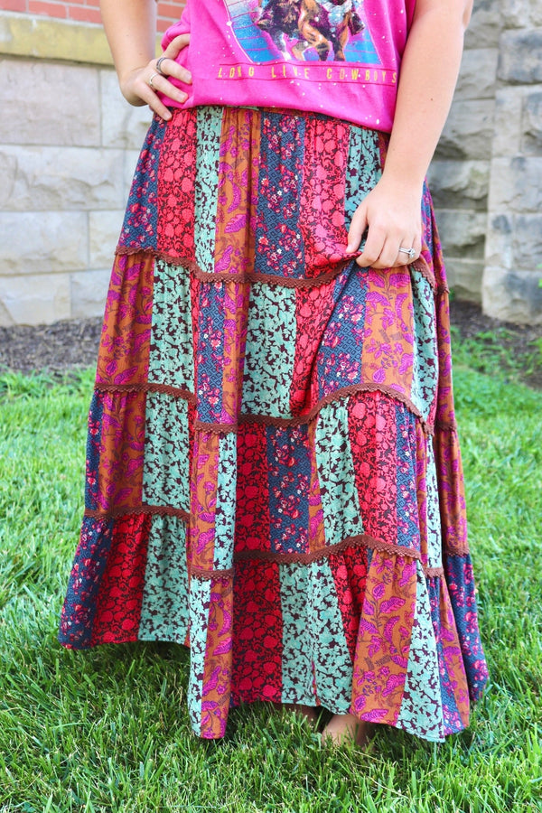 Patchwork Midi Skirt in Rose Combo SKIRT Easel 