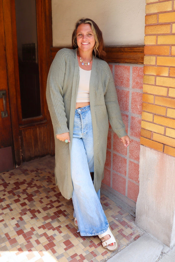 Charlie Knit Duster in Dusky Olive OUTERWEARS POL 