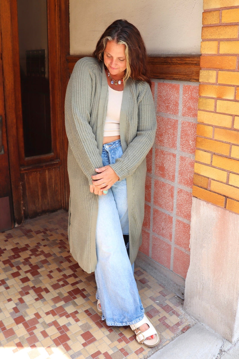 Charlie Knit Duster in Dusky Olive OUTERWEARS POL 