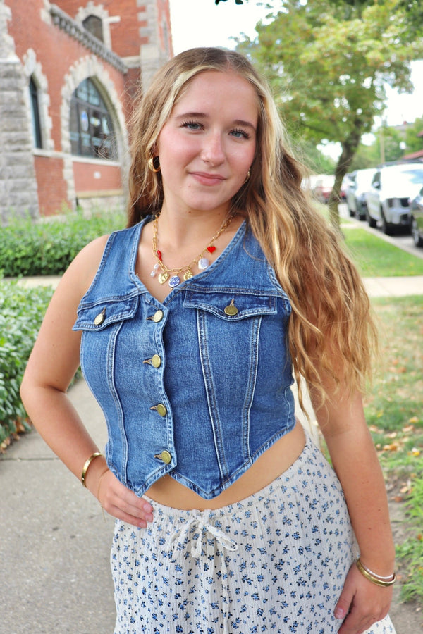 Denim Vest in Deep Indigo OUTERWEARS Listicle 