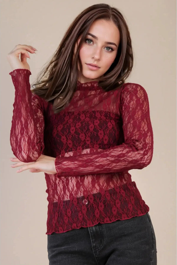 Lace Layering Top in Merlot TOPS VeryJ 