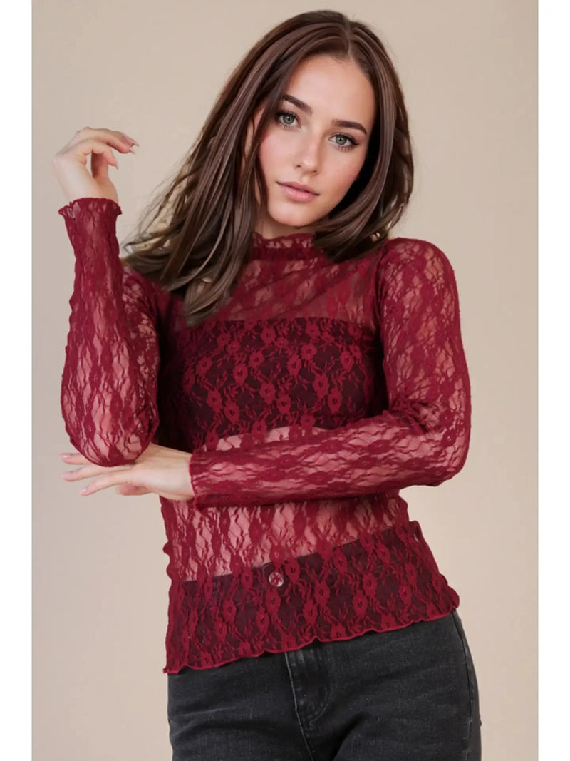 Lace Layering Top in Merlot TOPS VeryJ 