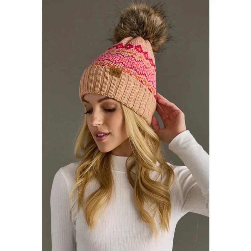 Fleece Lined Pom Beanies WINTER WEAR Panache Apparel PINK + ORANGE 