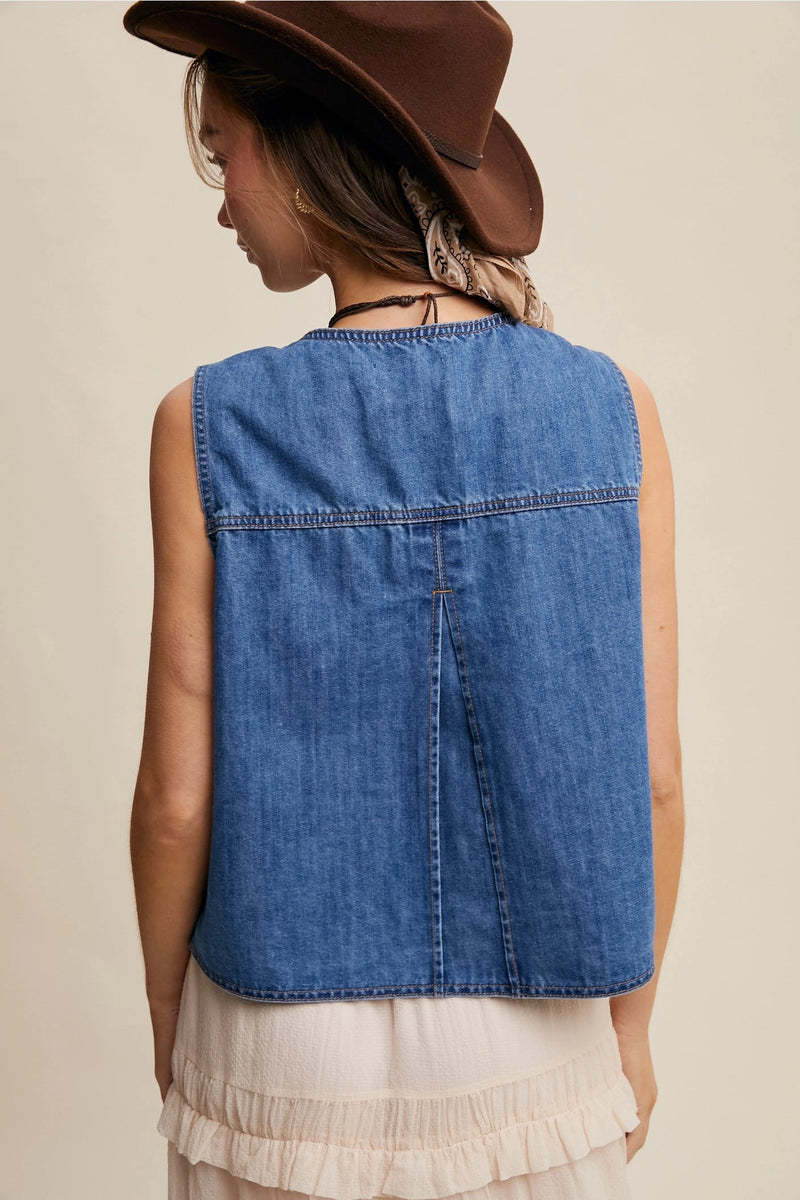 Mia Denim Vest OUTERWEARS Listicle 